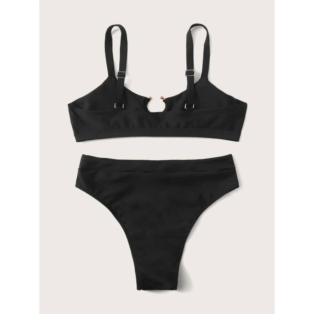 Black high waisted cutout ring loop bikini swim - Picture 2 of 3